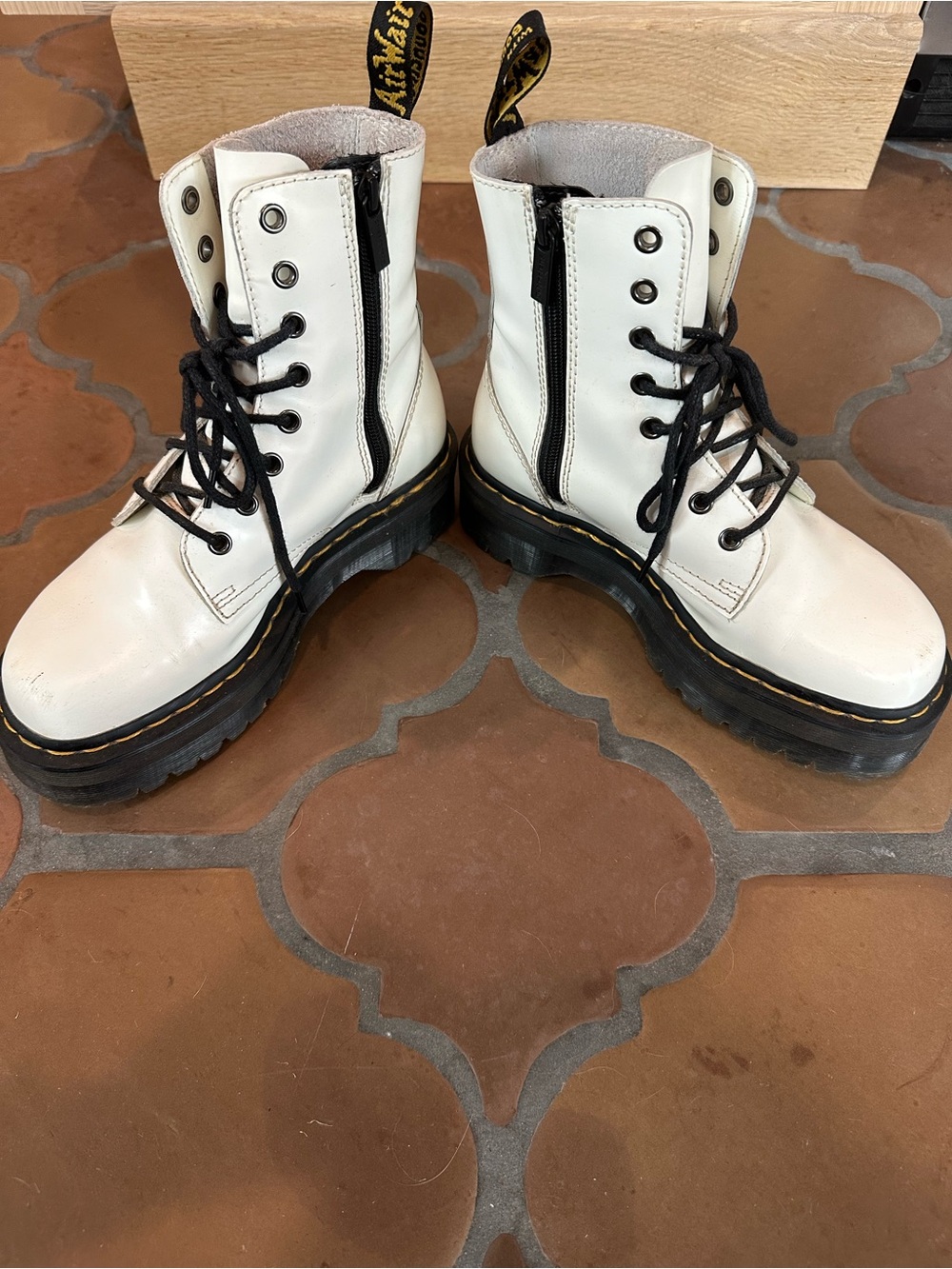 Dr. Martens White Lace-Up Combat Boots with Side Zipper